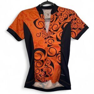 Shebeest S-Cut Kory Cycling Jersey Women’s Small Orange Tribal Swirl Full Zip